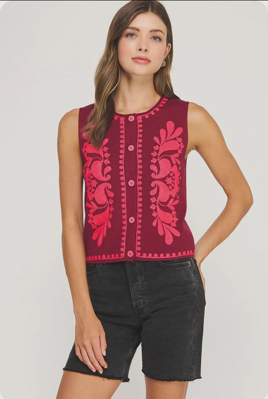 Berry Embroidered Vest Top