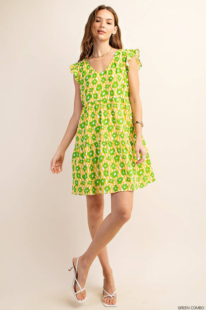 Flower Child Lime Green Pocket Babydoll Dress