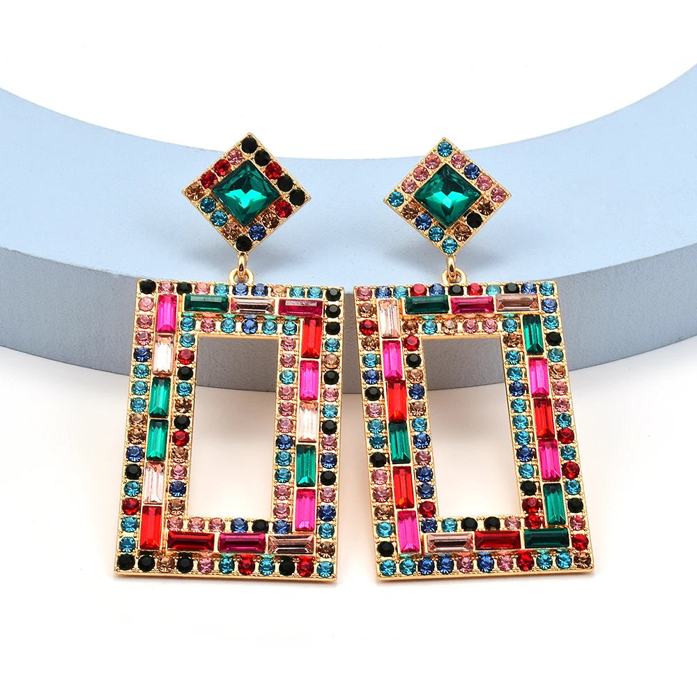Geometric Gem Statement Earrings: Emerald