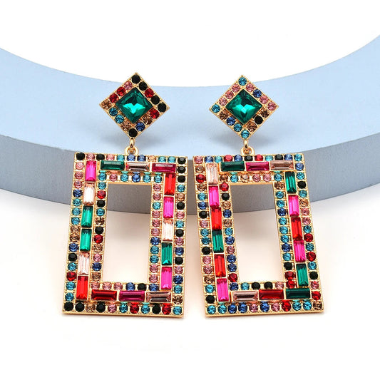 Geometric Gem Statement Earrings: Emerald