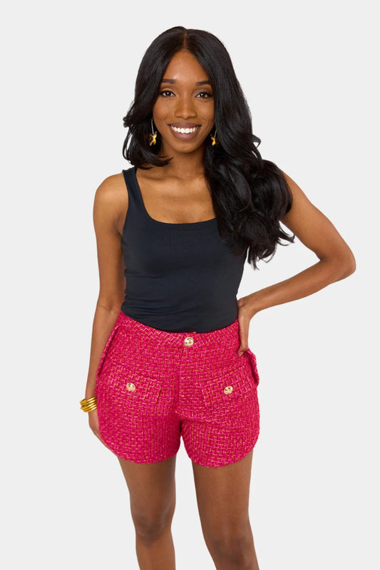 Mae Tweed High Waisted Shorts (Strawberry Ice)