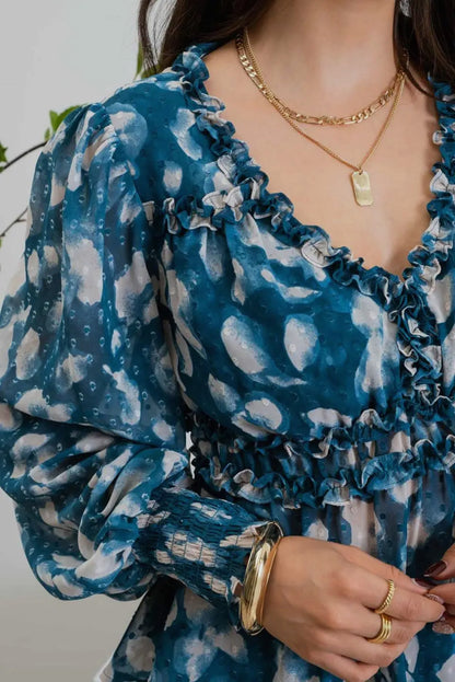 Textured Teal Empire Waist Blouse
