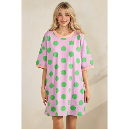Playful Polka Dot Relaxed Mini Dress: Lavender/Green / S - Milo & Lily Boutique
