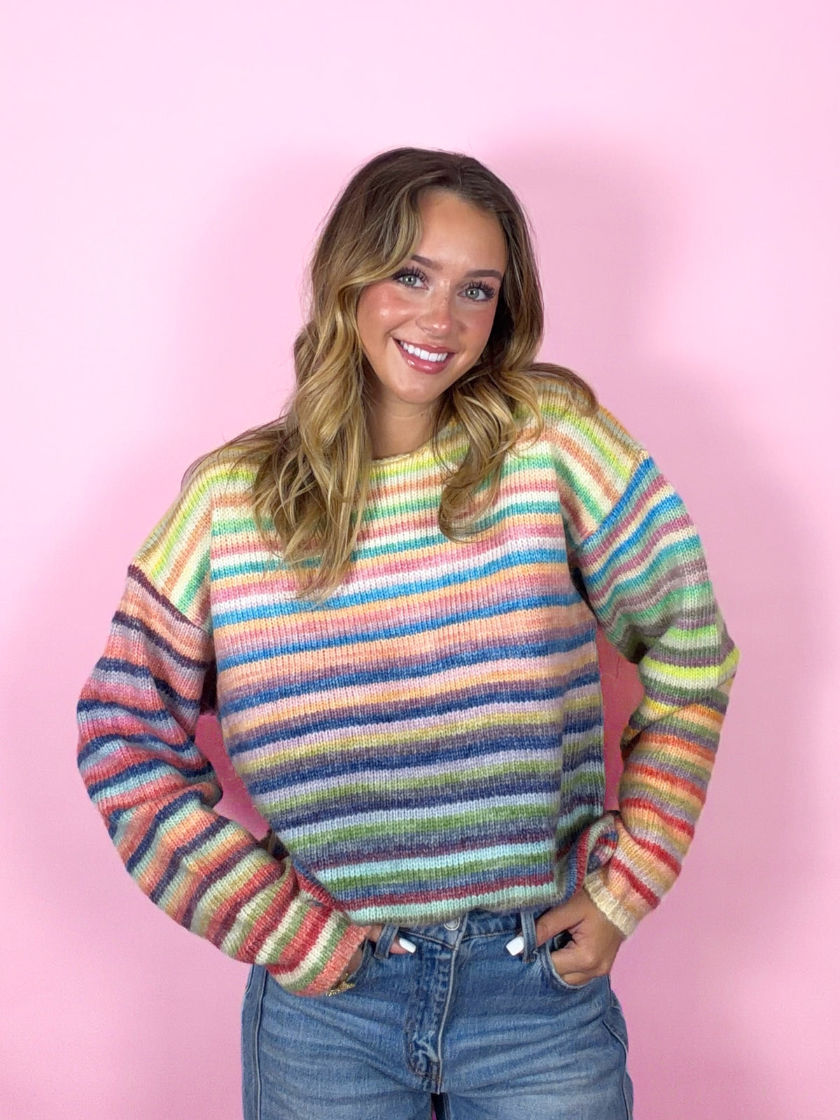 Walking on Sunshine Rainbow Stripe Sweater
