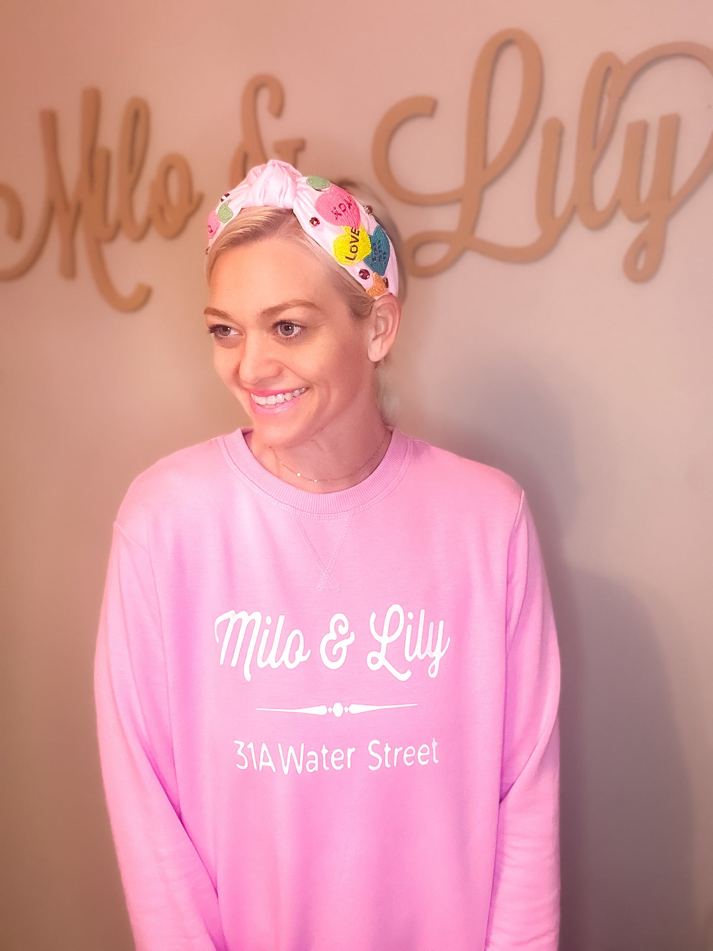 Pink Beaded Conversation Hearts Headband