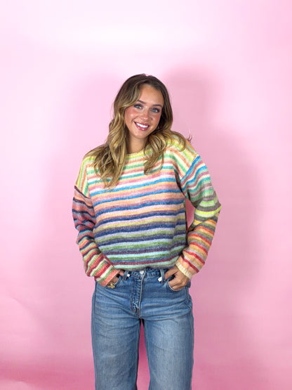 Walking on Sunshine Rainbow Stripe Sweater