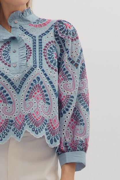 The Embroidered Chambray Charm Blouse