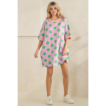Playful Polka Dot Relaxed Mini Dress: Lavender/Green / S - Milo & Lily Boutique