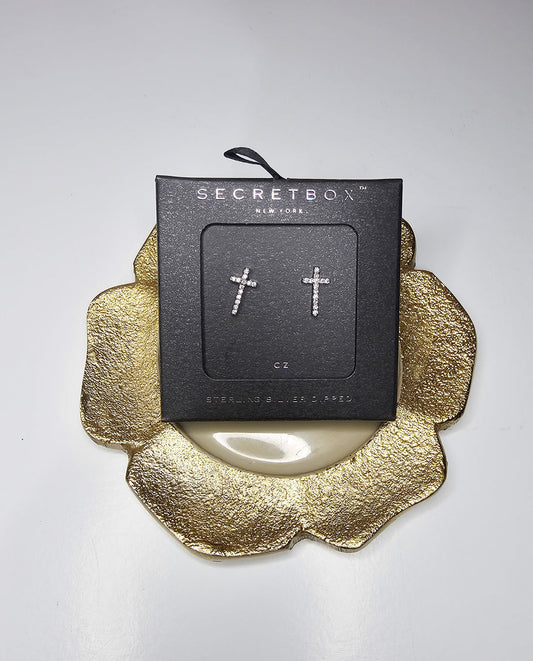 Secret Box Sterling Silver Dipped Cross Earrings