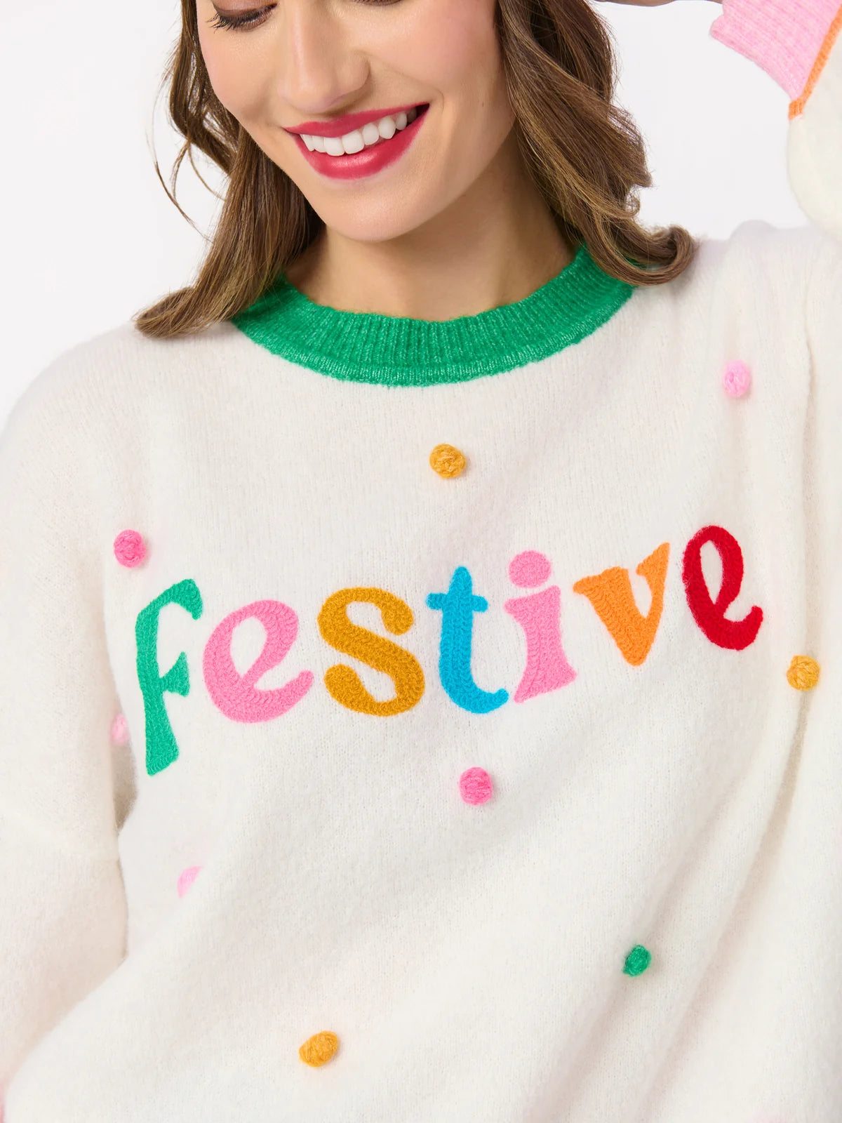 Shiraleah "Festive" Pom Pom Relaxed Sweater, Ivory
