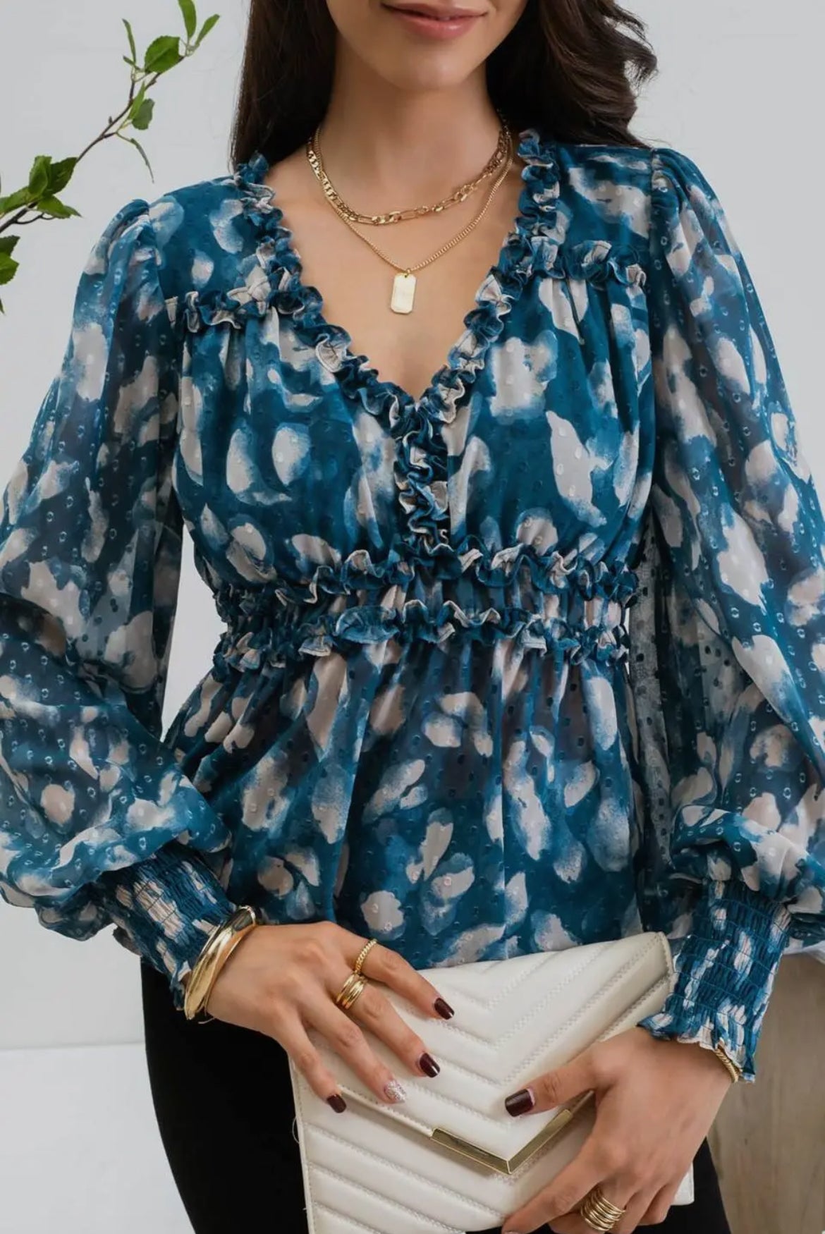 Textured Teal Empire Waist Blouse