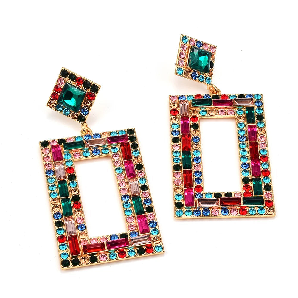 Geometric Gem Statement Earrings: Emerald