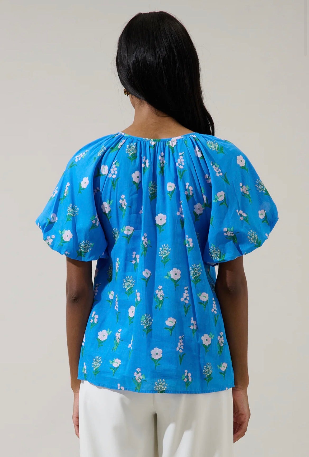 Jazleen Floral Overseas Balloon Sleeve Top - Milo & Lily Boutique