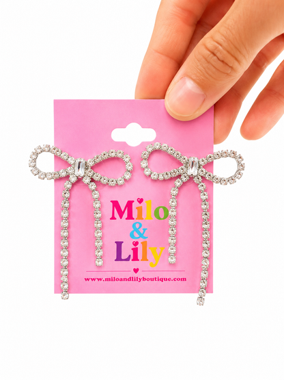 Silver Rhinestone Bow Sparkle Earrings