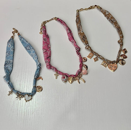 Bandana Charm Necklaces (Blue, Pink, & Tan)