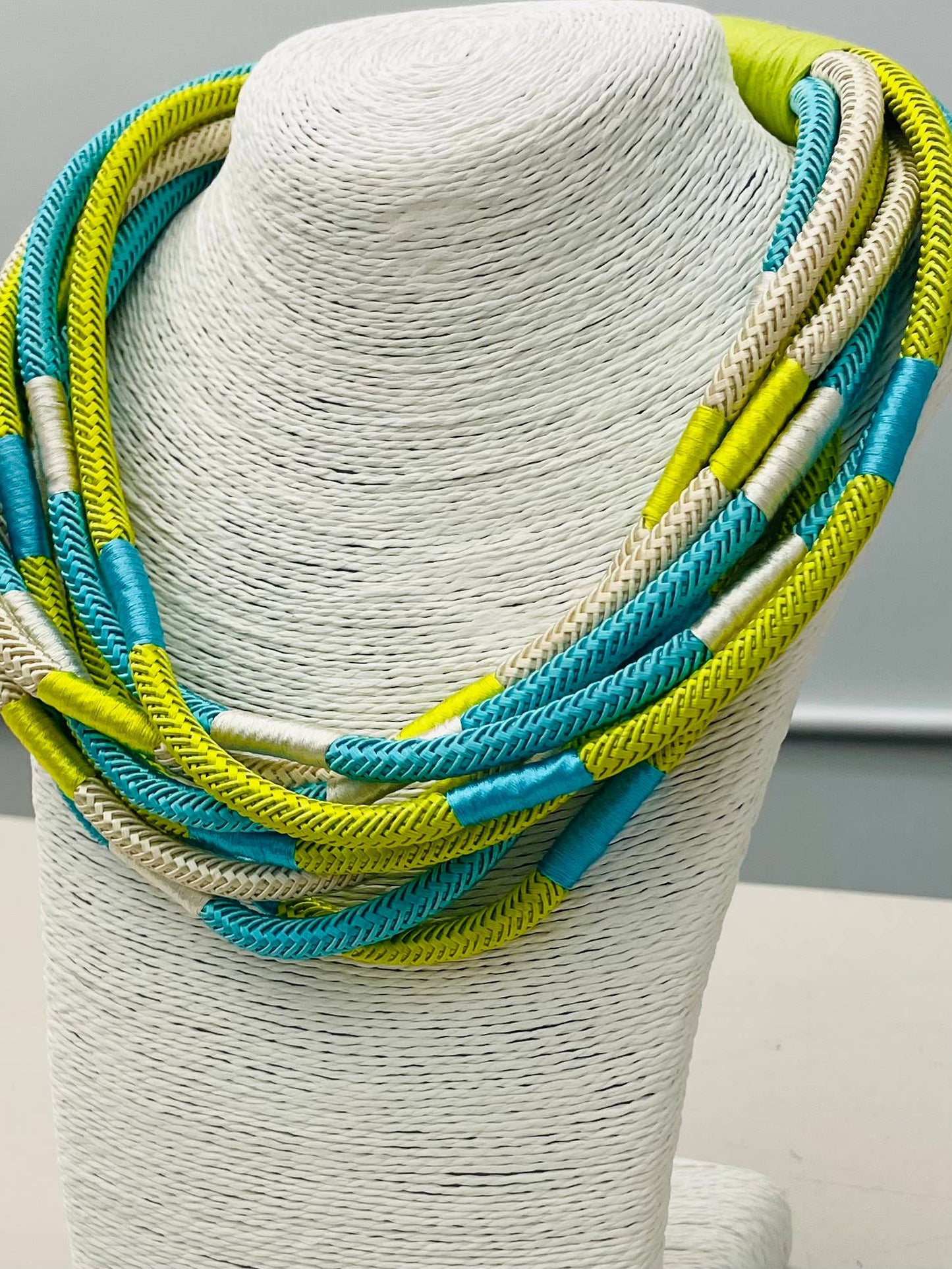 Citrus and Turquoise Slub Strand Necklace
