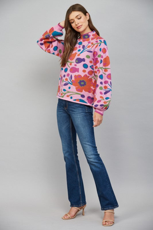 Flower Power Hour Botanical Sweater – Pink Multi