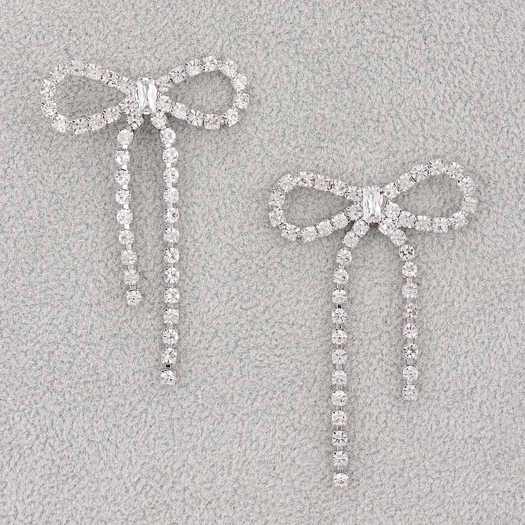 Silver Rhinestone Bow Sparkle Earrings