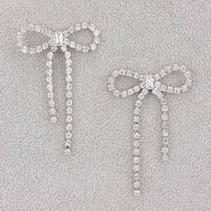 Silver Rhinestone Bow Sparkle Earrings