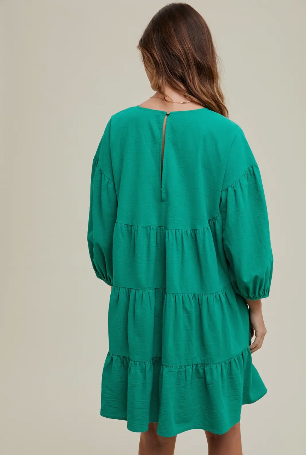 Emerald Cotton Tiered Mini Swing Romper Dress