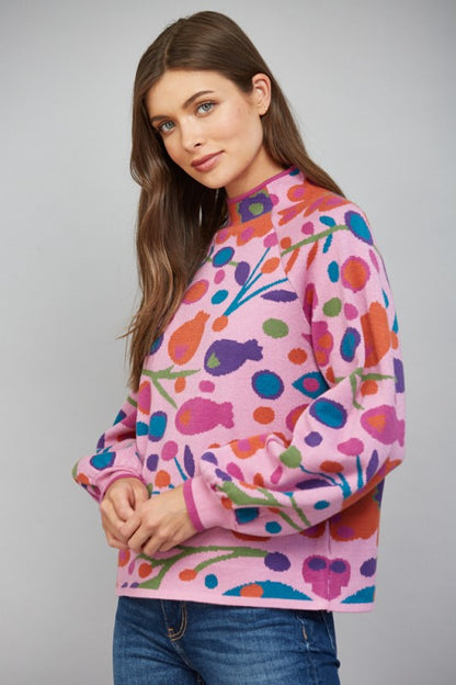 Flower Power Hour Botanical Sweater – Pink Multi