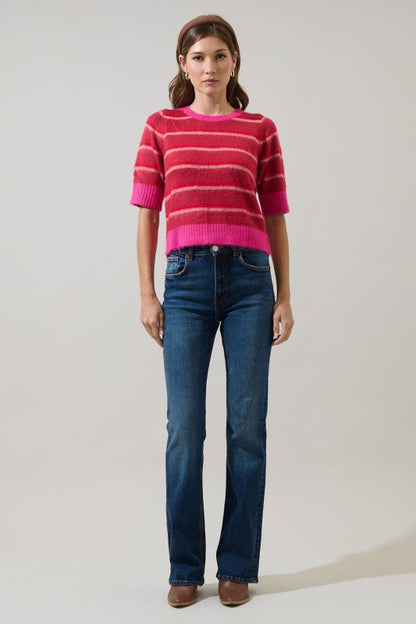 The Margot Striped Knit – Raspberry