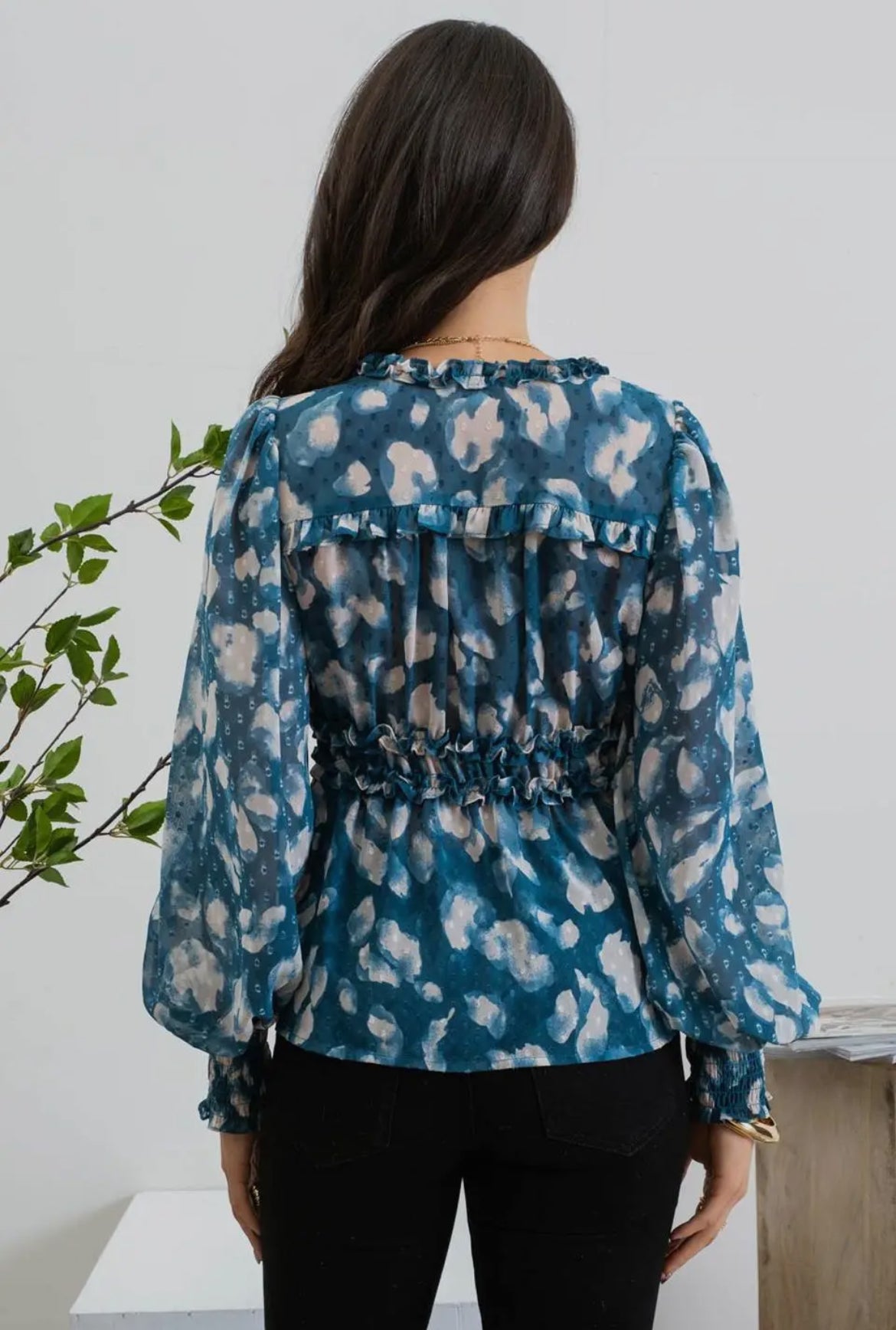 Textured Teal Empire Waist Blouse