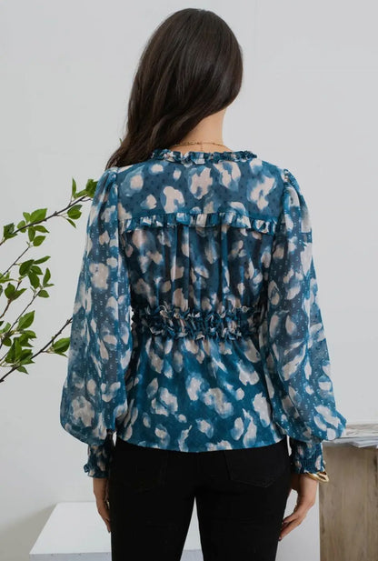 Textured Teal Empire Waist Blouse