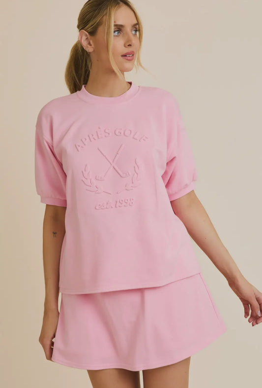 Pink Apres Golf Club Embossed Short Sleeve Shirt