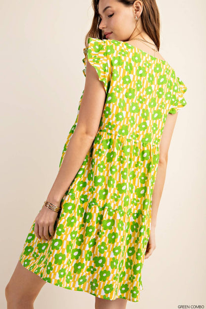 Flower Child Lime Green Pocket Babydoll Dress