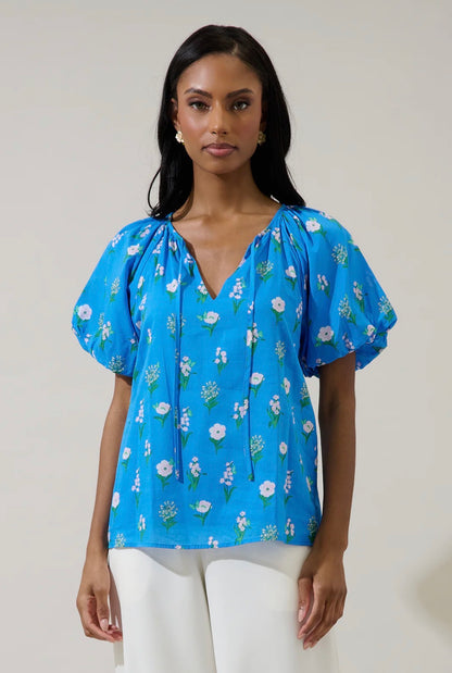 Jazleen Floral Overseas Balloon Sleeve Top - Milo & Lily Boutique