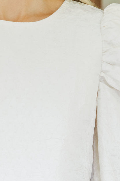 Hadley White Texture Puff Sleeve Peplum Blouse