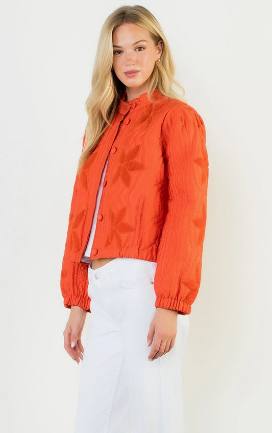 Orange Velvet Flower Quilted Jacket - Milo & Lily Boutique