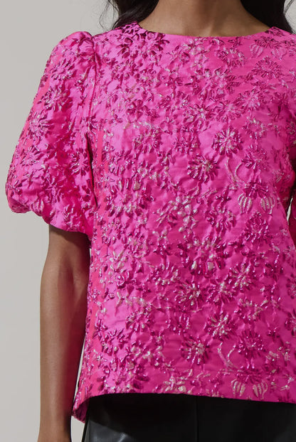 The Fuchsia Flora Embroidered Puff Sleeve Top
