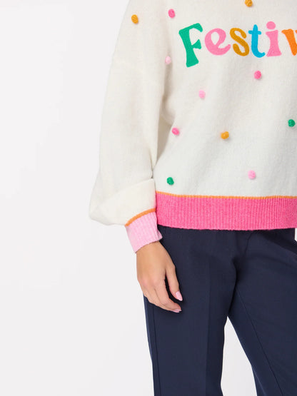 Shiraleah "Festive" Pom Pom Relaxed Sweater, Ivory
