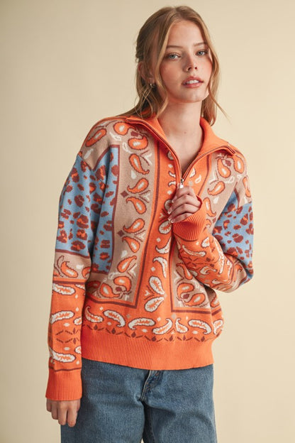 The Paisley Pop Half-Zip Sweater