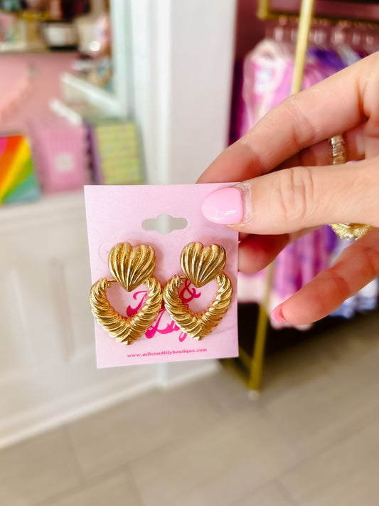 Rippled Hearts Drop Earrings
