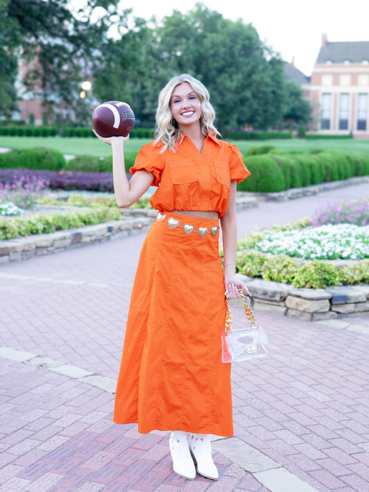 Orange Game Day Midi Skirt