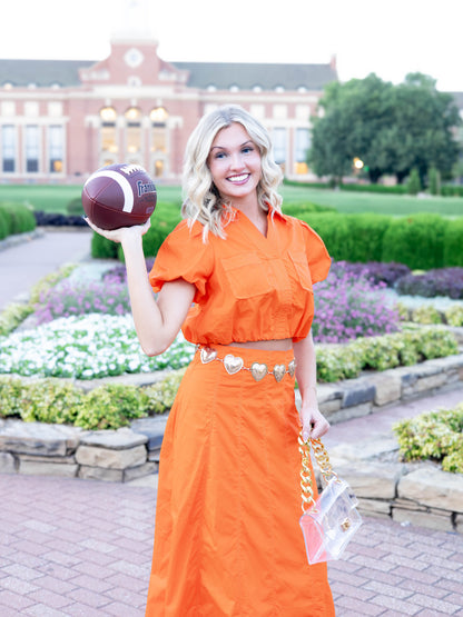 Orange Game Day Midi Skirt