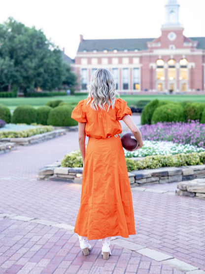 Orange Game Day Midi Skirt