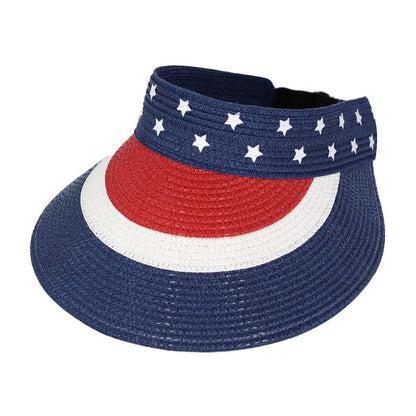 Visor with red, white, and blue design on a white background