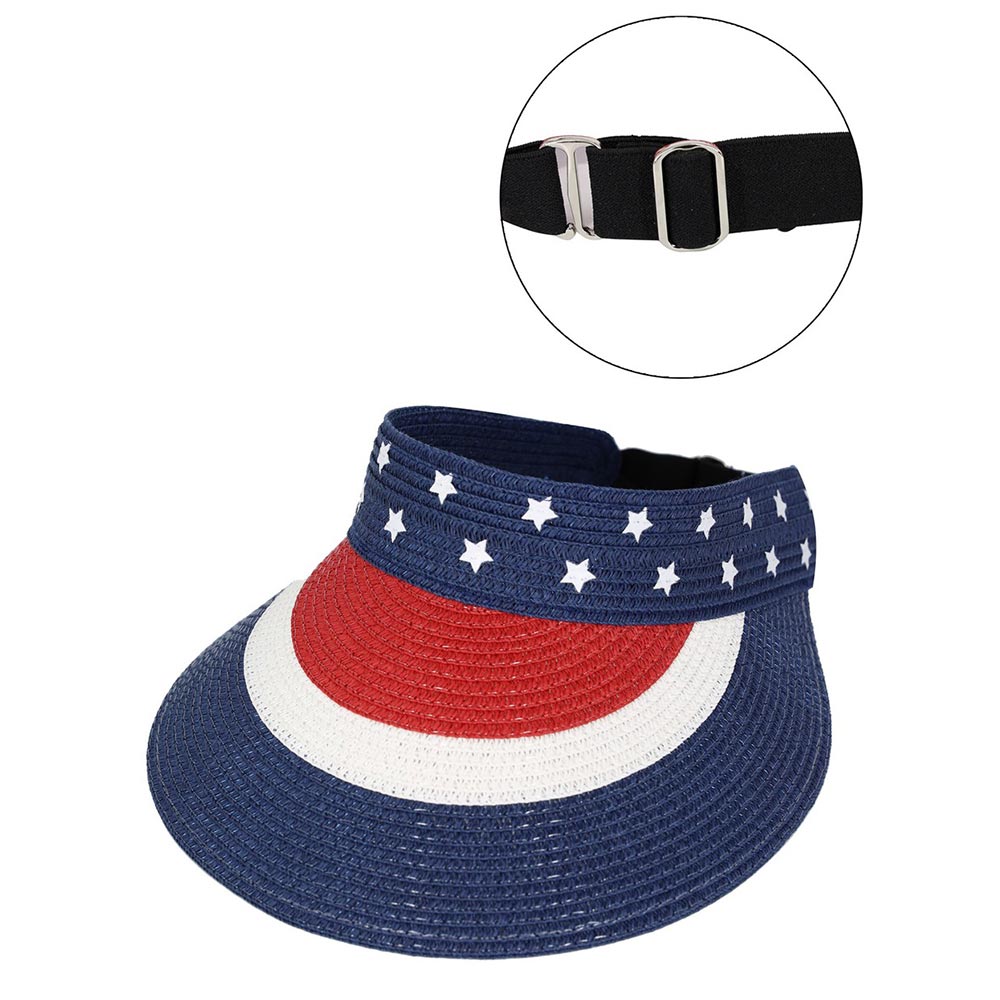 Visor with American flag design and inset showing black strap.