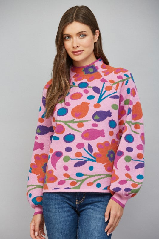 Flower Power Hour Botanical Sweater – Pink Multi