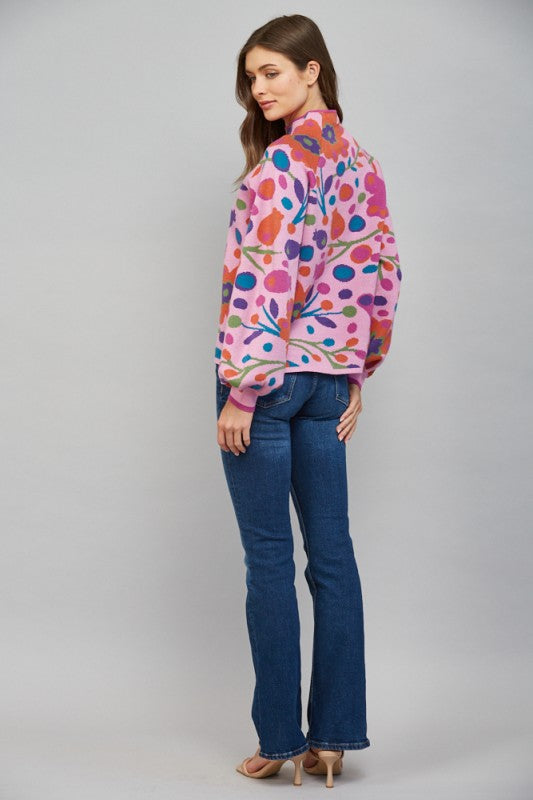 Flower Power Hour Botanical Sweater – Pink Multi