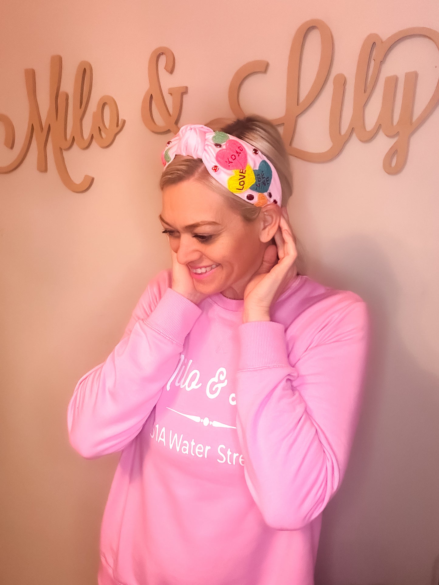 Pink Beaded Conversation Hearts Headband