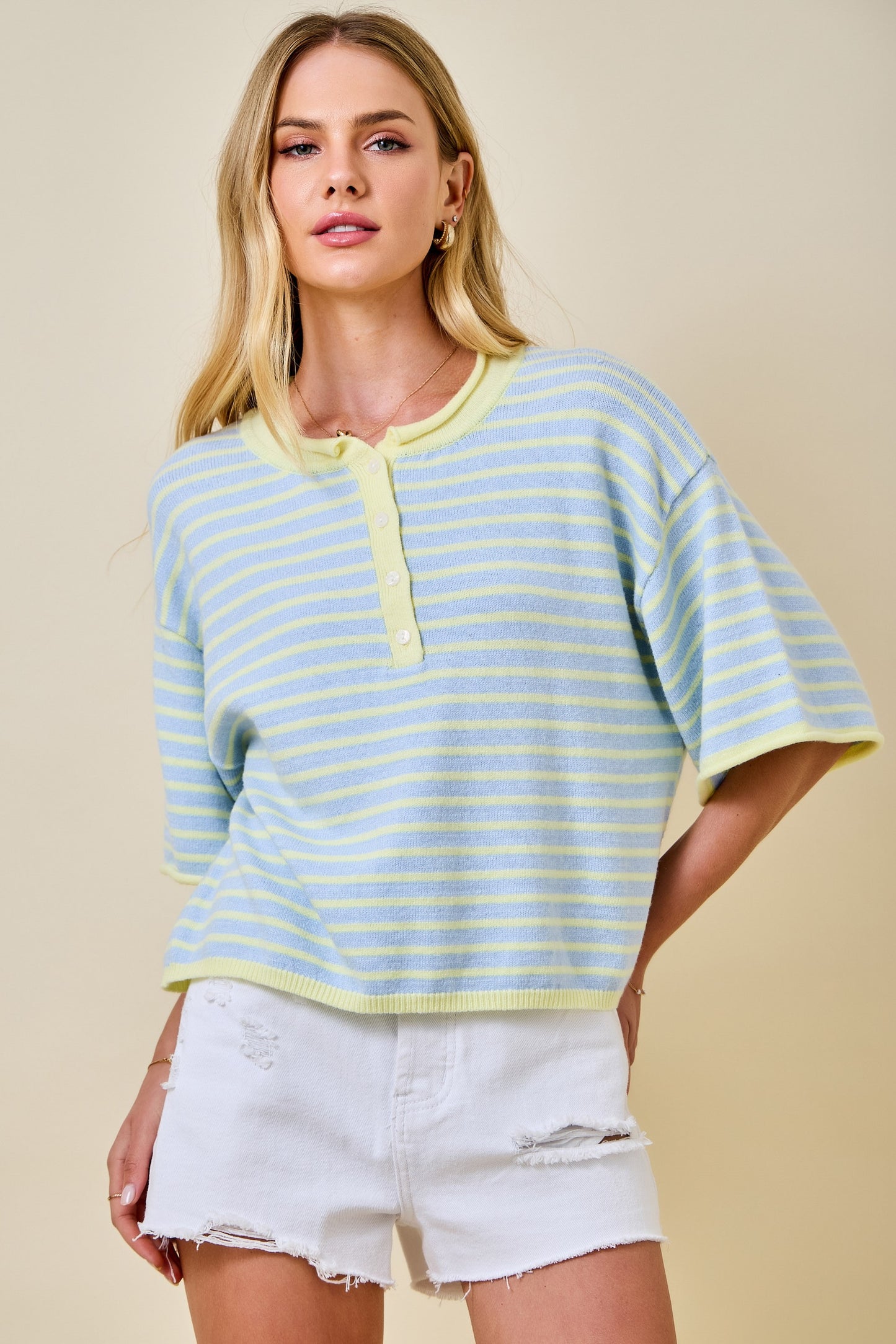 Blue Lemonade Stripe Henley Sweater