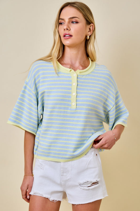 Blue Lemonade Stripe Henley Sweater - Milo & Lily Boutique
