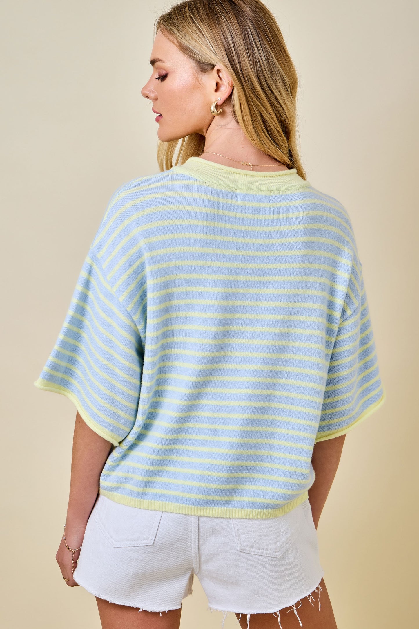 Blue Lemonade Stripe Henley Sweater