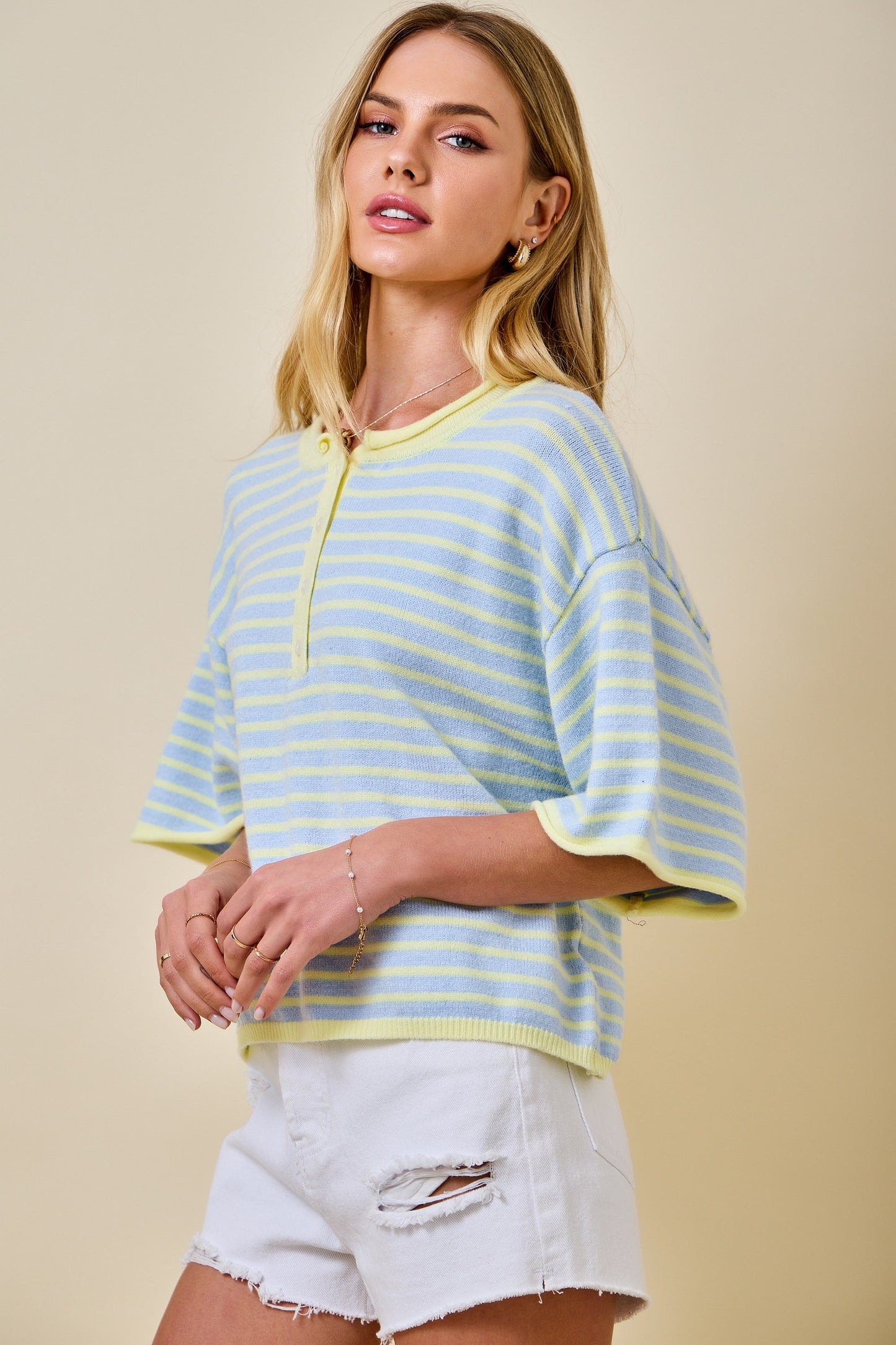 Blue Lemonade Stripe Henley Sweater