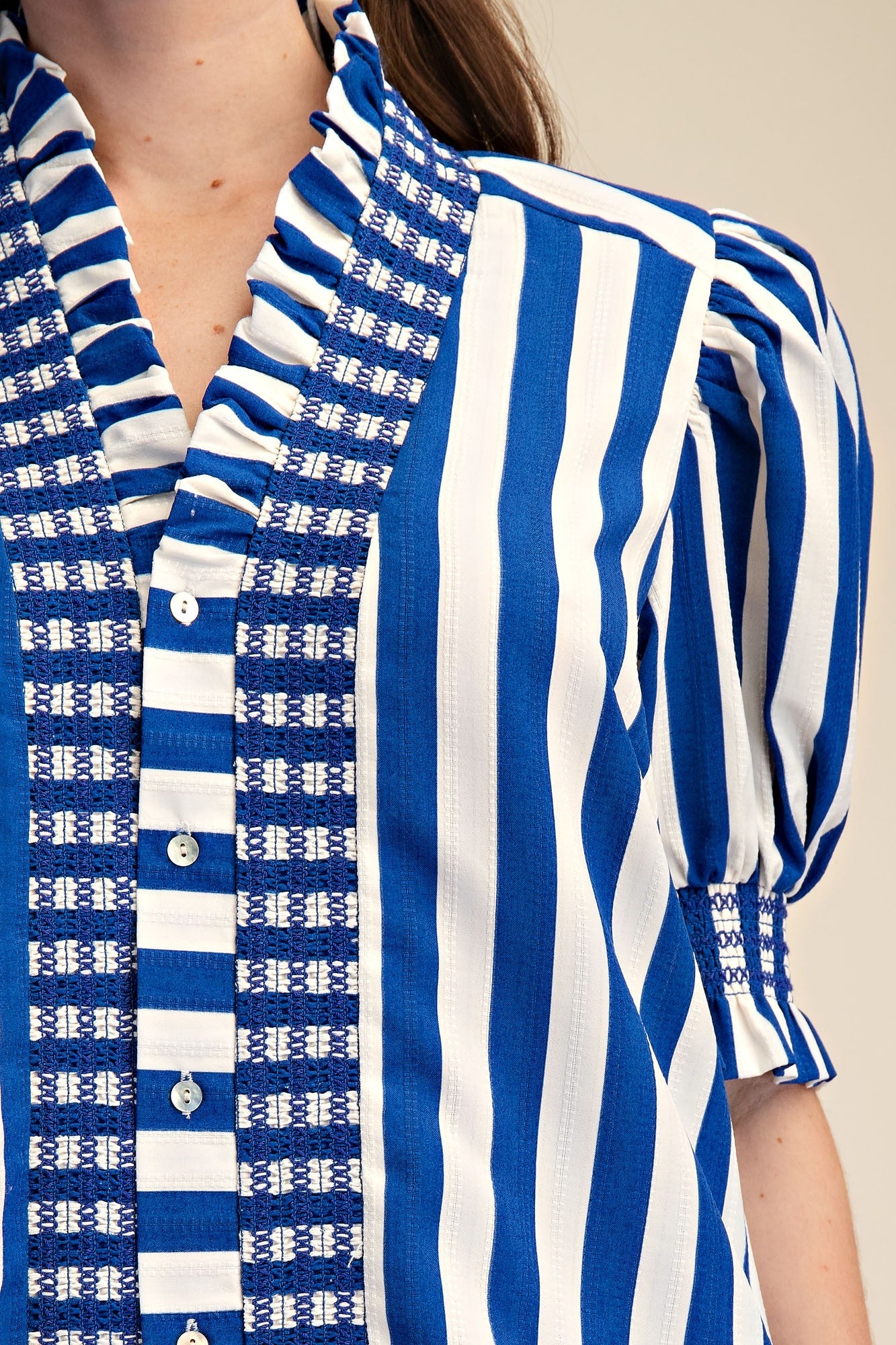 Blue & White Striped Two Piece Short Set for Women | Puff Sleeve Matching Summer Outfit - Milo & Lily Boutique